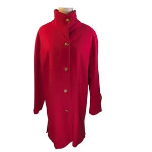 Vintage DENNIS DASSO Women Red Wool Cashmere Blend Coat Button Front High Neck L